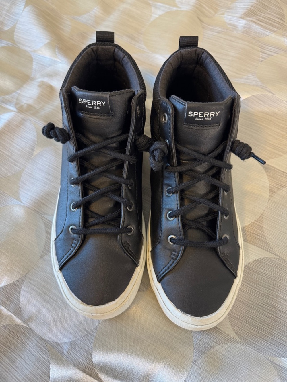 Sperry Black Lace-Up High-Top Sneakers with White Soles